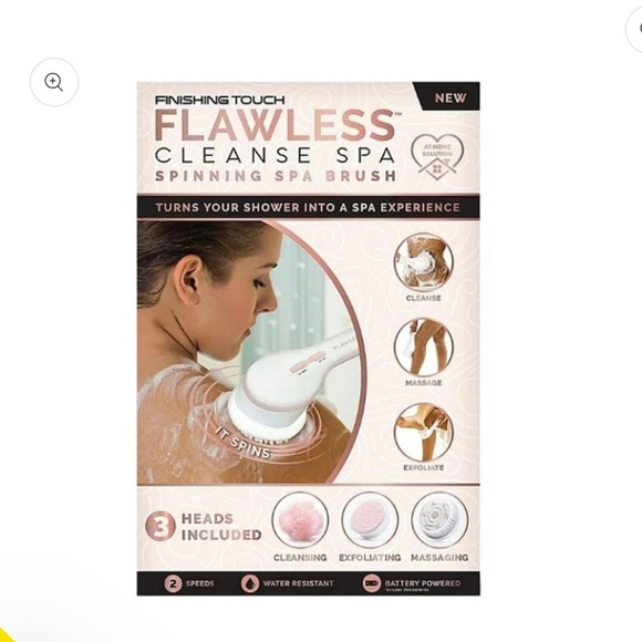 FLAWLESS FINISHING TOUCH CLEANS SPINNING SPA BRUSH WITH 3 HEADS (NEW WITH TAGS) - Picture 1 of 4